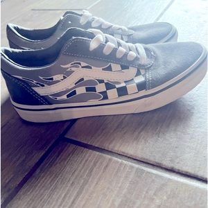 VANS Youth Size 4 Grey with Checkered Flames